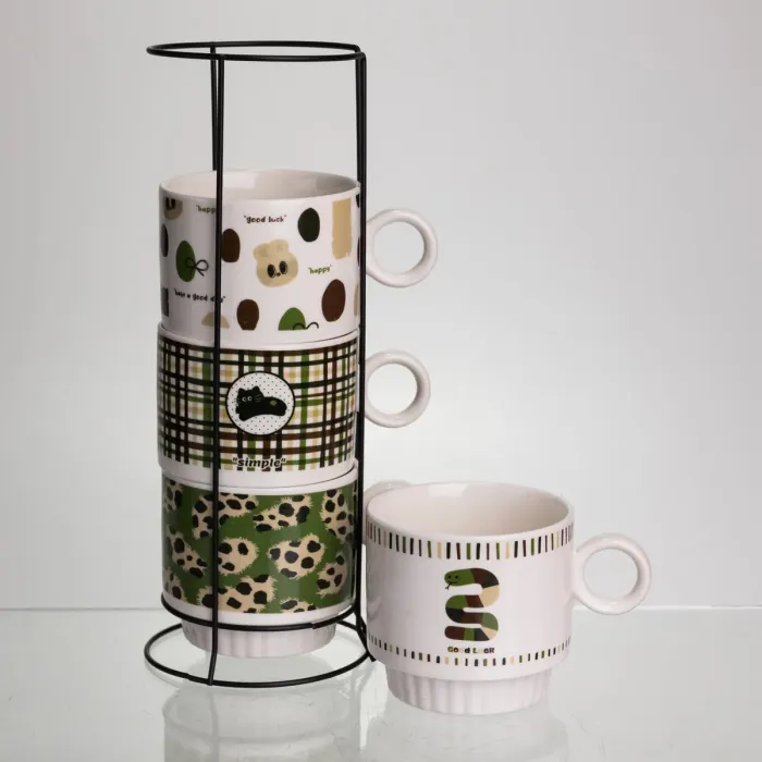 Набір чашок для чаю та кави на металевій підставці Lucky 4 (шт) по 300 (мл) подарунковий набір порцелянових чашок FM-16 (FM-16) - зображення 4