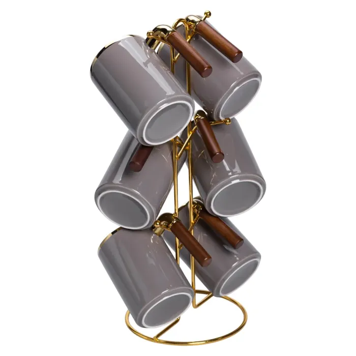 Набір чашок на металевій підставці 6 (шт) по 400 (мл) Сірий HP-26-12 (HP-26-12) - зображення 4