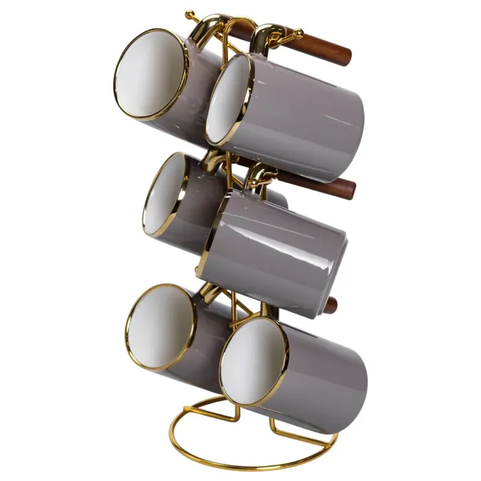 Набір чашок на металевій підставці 6 (шт) по 400 (мл) Сірий HP-26-12 (HP-26-12) - зображення 5