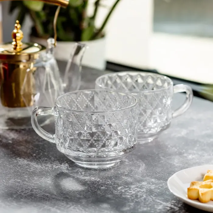 Набір чашок зі скла 2 шт. 450 мл прозорі скляні кружки для чаю, кави (HP-YH-59) - зображення 4