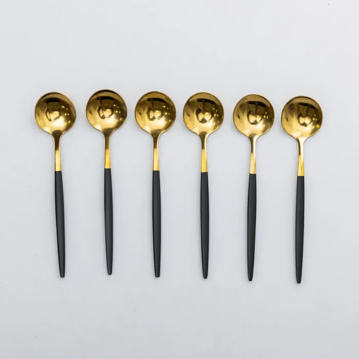 Набір чайних ложок 6 штук чайні ложки з нержавіючої сталі 12.9 см Чорний з золотом (HP-20-5) - зображення 1