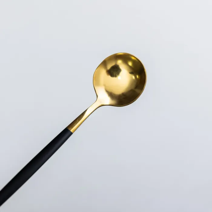 Набір чайних ложок 6 штук чайні ложки з нержавіючої сталі 12.9 см Чорний з золотом (HP-20-5) - зображення 3