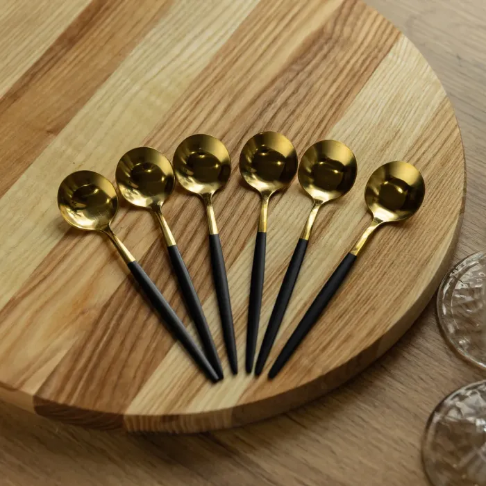 Набір чайних ложок 6 штук чайні ложки з нержавіючої сталі 12.9 см Чорний з золотом (HP-20-5) - зображення 4