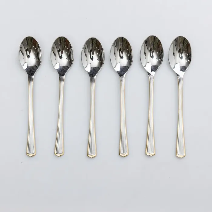 Набір чайних ложок 6 штук ложки для чаю з нержавіючої сталі 15.3 см Срібло із золотим обрамленням (HP-20-33) - изображение 1