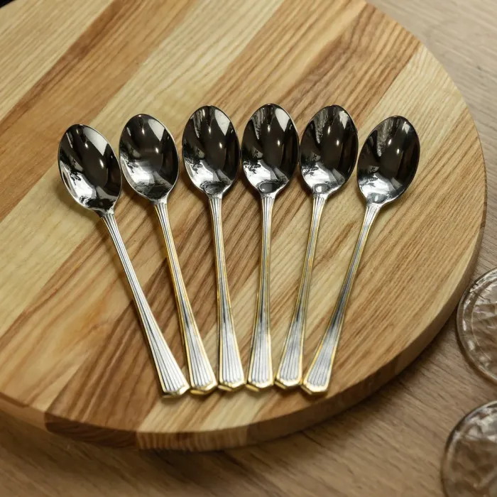 Набір чайних ложок 6 штук ложки для чаю з нержавіючої сталі 15.3 см Срібло із золотим обрамленням (HP-20-33) - изображение 3