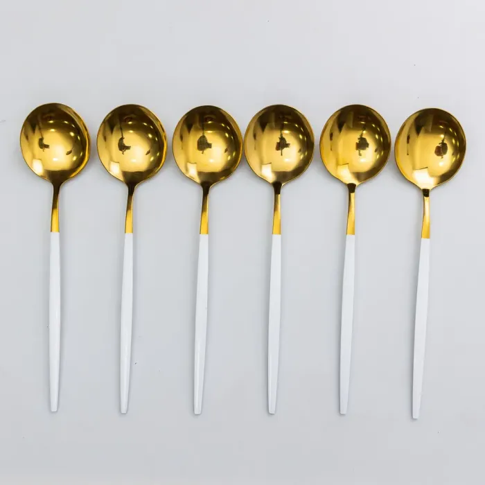 Набір чайних ложок 6 штук ложка чайна з нержавіючої сталі 12.9 см Білий із золотом (HP-20-10) - зображення 1