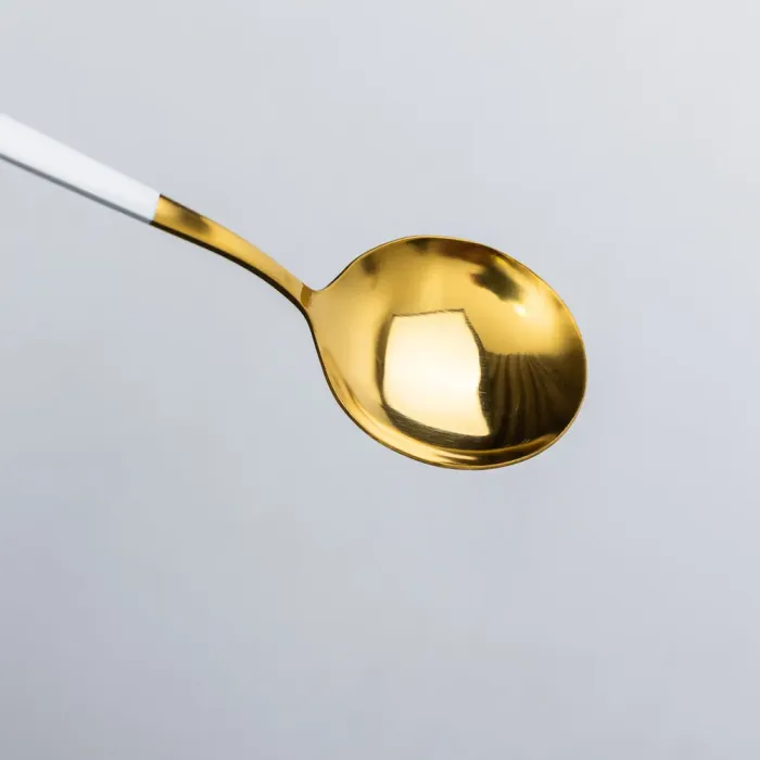 Набір чайних ложок 6 штук ложка чайна з нержавіючої сталі 12.9 см Білий із золотом (HP-20-10) - зображення 3