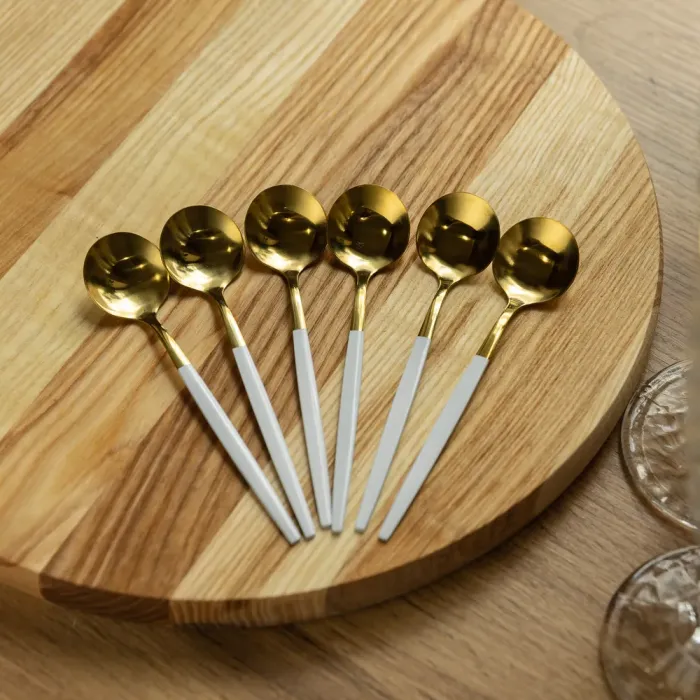 Набір чайних ложок 6 штук ложка чайна з нержавіючої сталі 12.9 см Білий із золотом (HP-20-10) - зображення 4