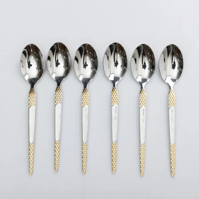 Набір чайних ложок 6 штук ложки для чаю з нержавіючої сталі 15 см Срібло з золотом (HP-20-39) - изображение 1