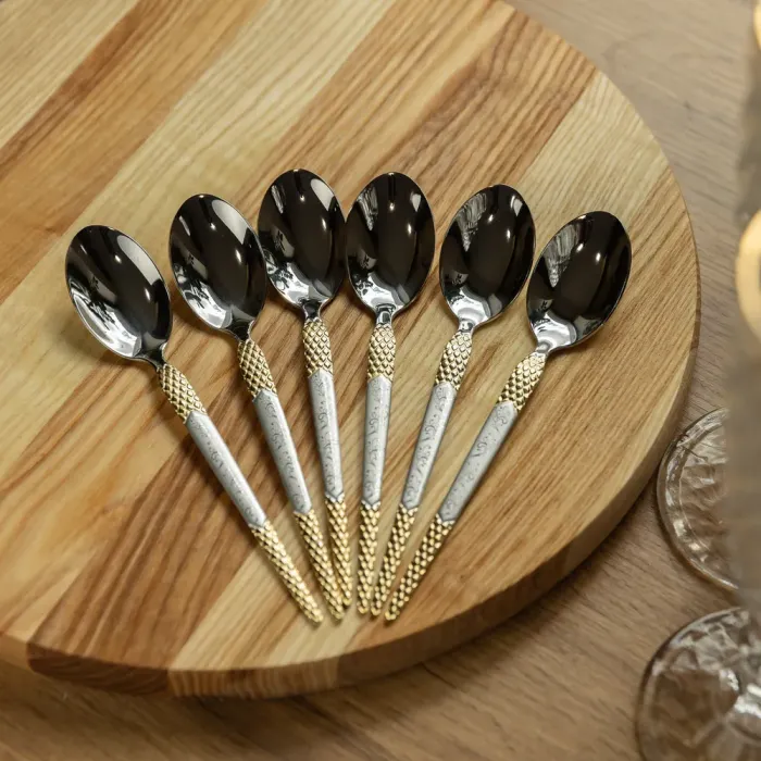 Набір чайних ложок 6 штук ложки для чаю з нержавіючої сталі 15 см Срібло з золотом (HP-20-39) - изображение 5