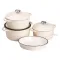 Набір чавунного посуду 1/2/3/4 л емальований 3 каструлі сковорода, комплект кухонного начиння для готування Бежевий HP-1-6-WHITE (HP-1-6-WHITE)