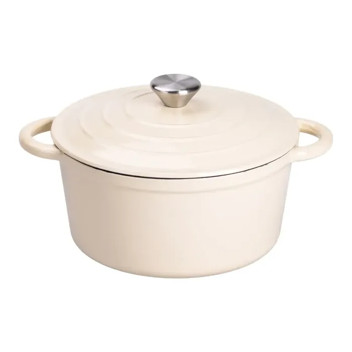 Набір чавунного посуду 1/2/3/4 л емальований 3 каструлі сковорода, комплект кухонного начиння для готування Бежевий HP-1-6-WHITE (HP-1-6-WHITE) - зображення 4