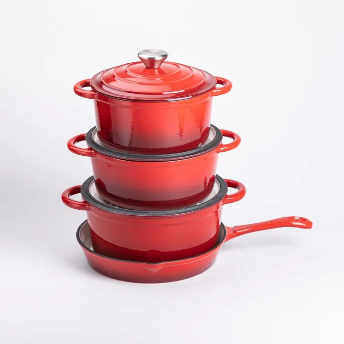 Набір чавунного посуду для приготування 3 каструлі та сковорода з емальованим покриттям Червоний (HP-1-4) - изображение 4