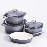 Набір чавунного посуду для приготування 3 каструлі та сковорода з емальованим покриттям Сірий HP-1-5 (HP-1-5)