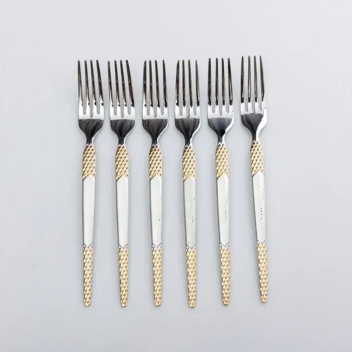 Набір десертних виделок 6 штук виделки десертні з нержавіючої сталі 15.5 см Срібло з золотом (HP-20-40) - изображение 1