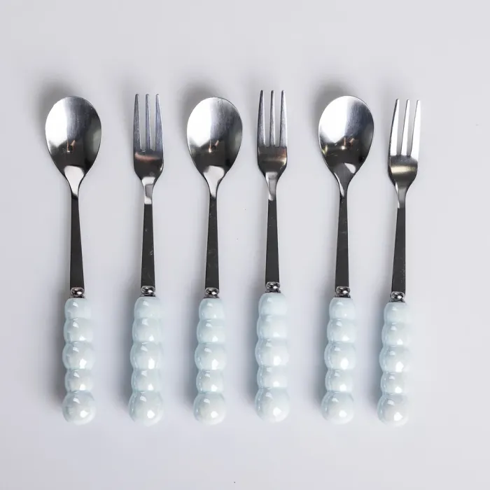 Набір десертних виделок і ложок на 3 персони з підставкою з кераміки 7 предметів Блакитний (HP-20-57) - зображення 2