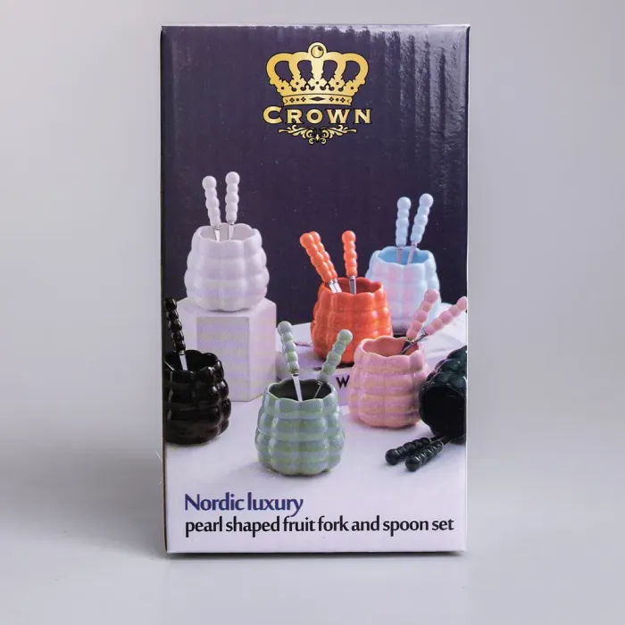 Набір десертних виделок і ложок на 3 персони з підставкою з кераміки 7 предметів Блакитний (HP-20-57) - зображення 6