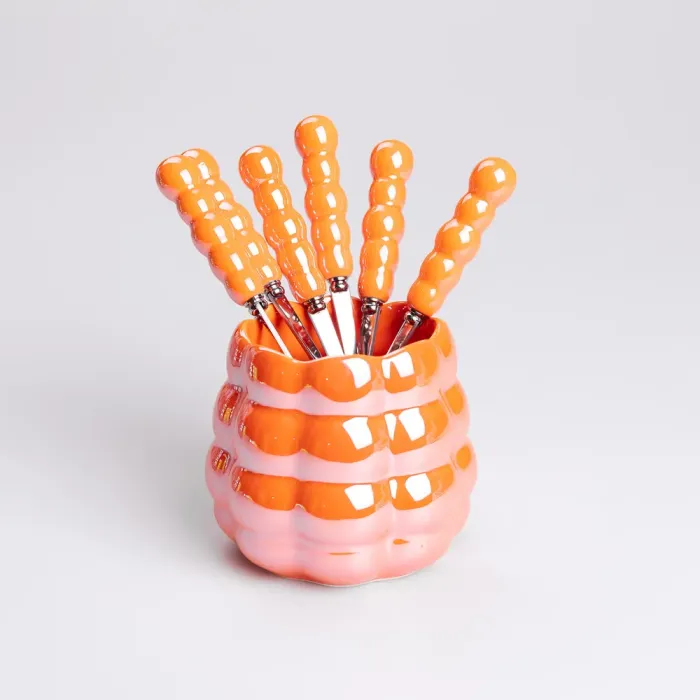 Набір десертних виделок і ложок на 3 персони з підставкою з кераміки 7 предметів Помаранчевий (HP-20-60) - изображение 3