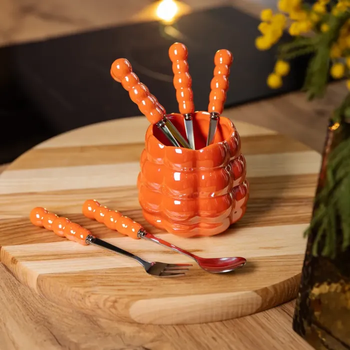 Набір десертних виделок і ложок на 3 персони з підставкою з кераміки 7 предметів Помаранчевий (HP-20-60) - изображение 5