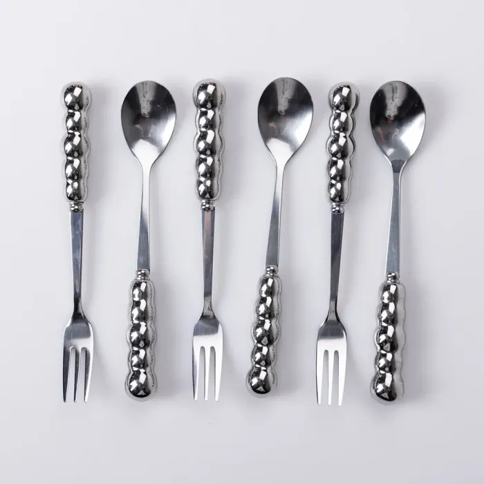 Набір десертних виделок і ложок на 3 персони з підставкою з кераміки 7 предметів Сірий (HP-20-61) - зображення 2