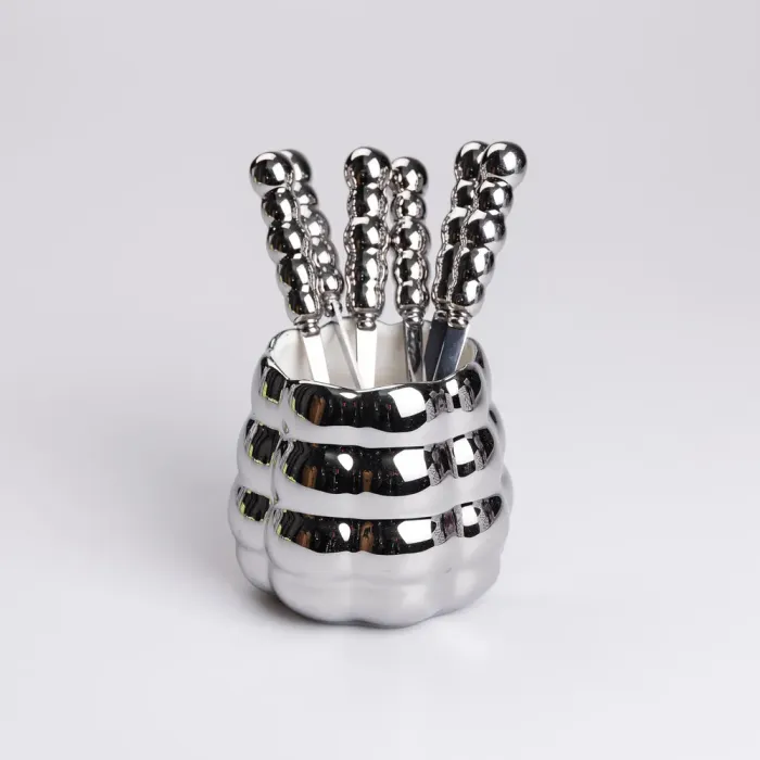 Набір десертних виделок і ложок на 3 персони з підставкою з кераміки 7 предметів Сірий (HP-20-61) - зображення 4