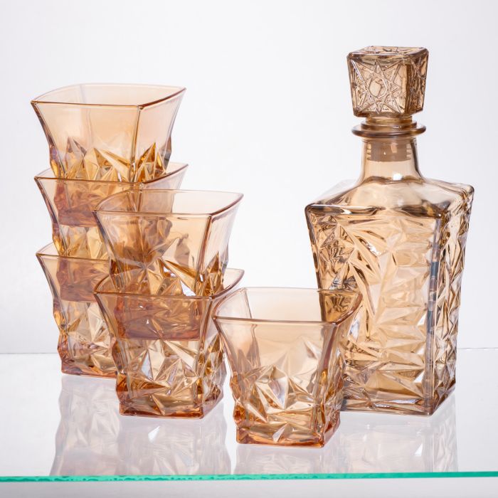 Набір для напоїв графин та 6 склянок для напоїв із товстого скла коричневий 64486-25 (64486-25) - изображение 1