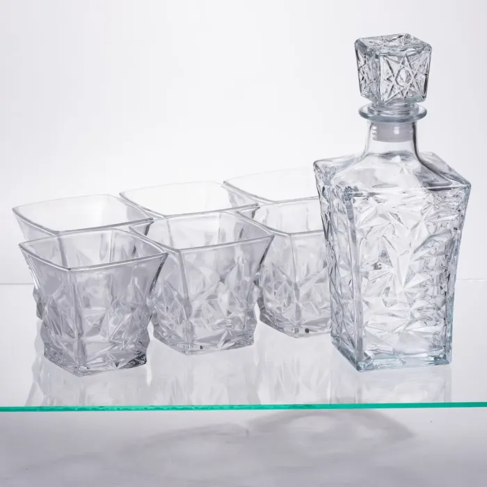 Набір для напоїв графин та 6 склянок для напоїв із товстого скла прозорий 64486-26 (64486-26) - зображення 4