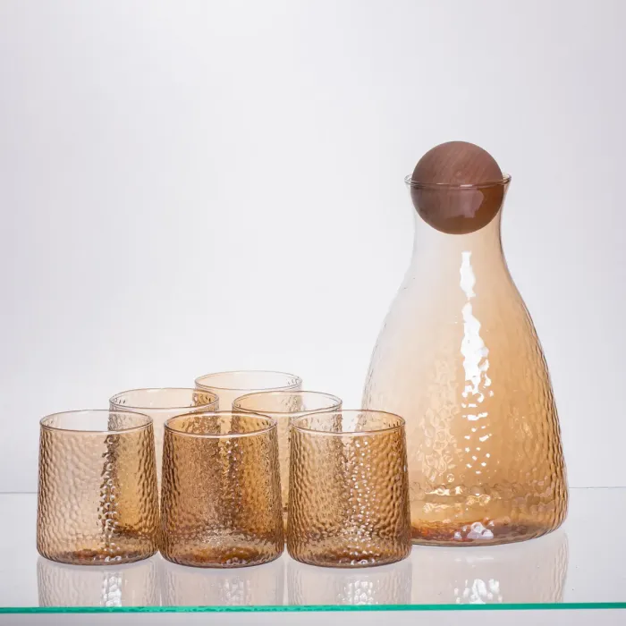 Набір для напоїв графин з бамбуковою кришкою та 6 склянок, коричневий 64486-36 (64486-36) - зображення 1