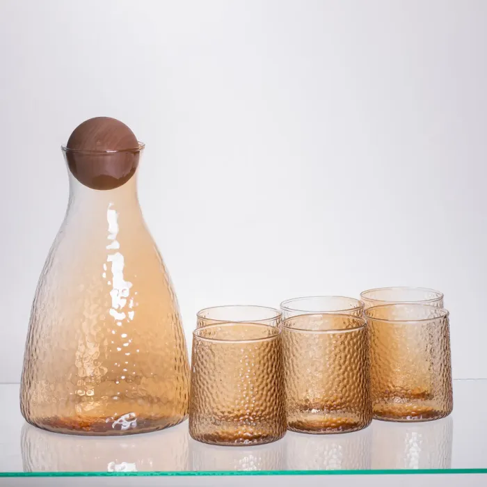 Набір для напоїв графин з бамбуковою кришкою та 6 склянок, коричневий 64486-36 (64486-36) - зображення 4