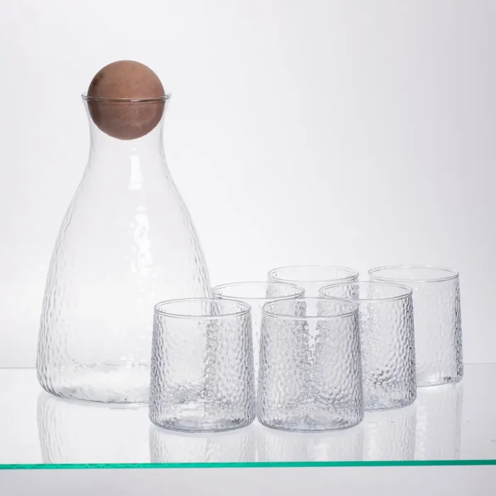 Набір для напоїв графин з бамбуковою кришкою та 6 склянок, прозорий 64486-37 (64486-37) - зображення 1