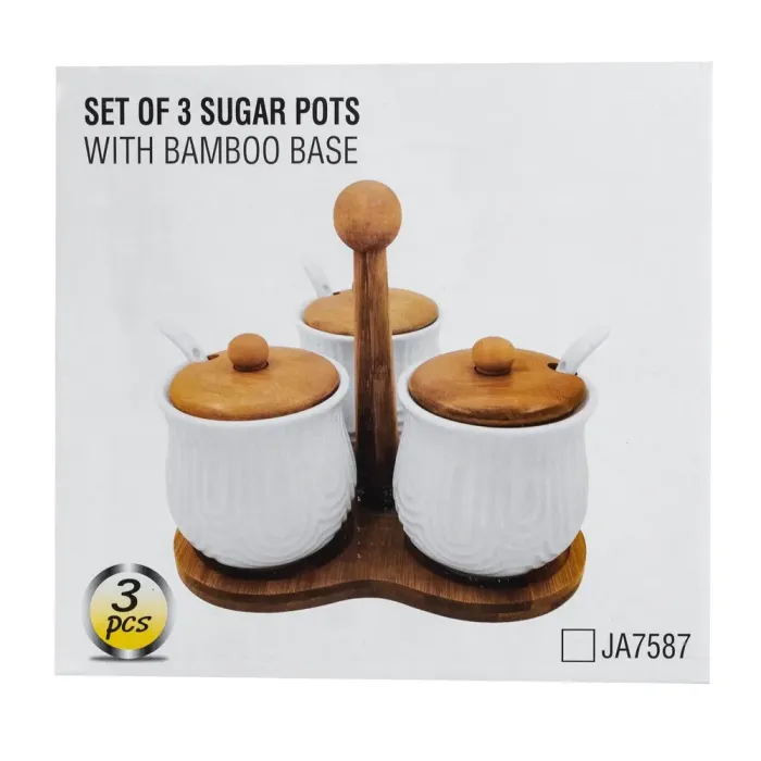 Соусы на деревянной подставке 3 шт. по 200 мл баночки для специй керамические с ложками (HP1201) - изображение 5