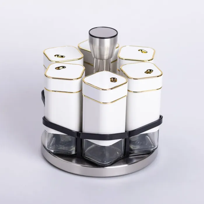 Набір для спецій 6 ємностей карусель для приправ на підставці Білий (HP-1314) - изображение 1