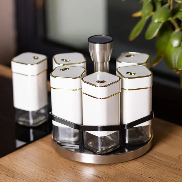 Набір для спецій 6 ємностей карусель для приправ на підставці Білий (HP-1314) - изображение 4