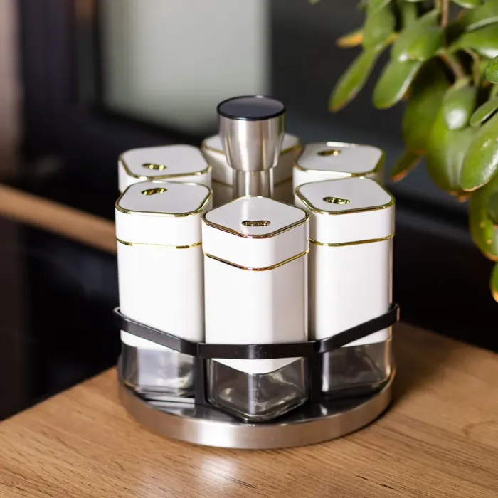 Набір для спецій 6 ємностей карусель для приправ на підставці Білий (HP-1314) - изображение 5