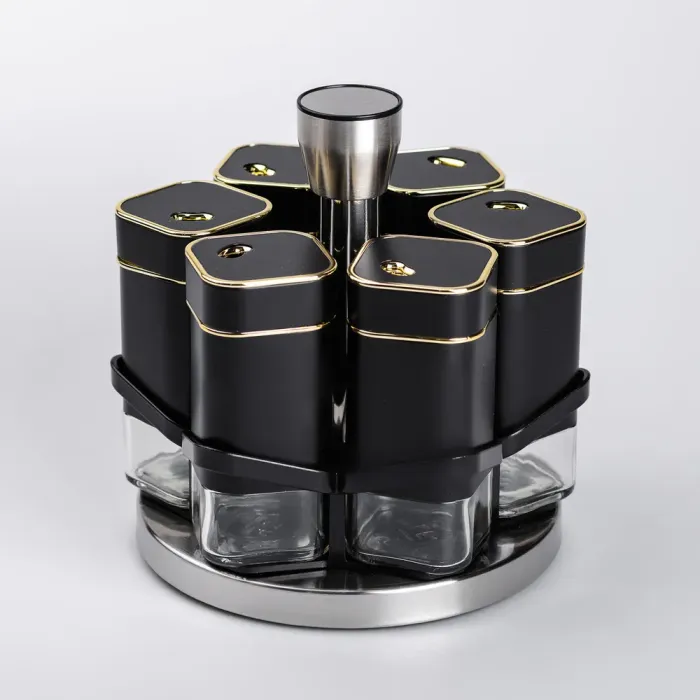 Набор для специй 6 емкостей на подставке черный (HP-1360) - изображение 1