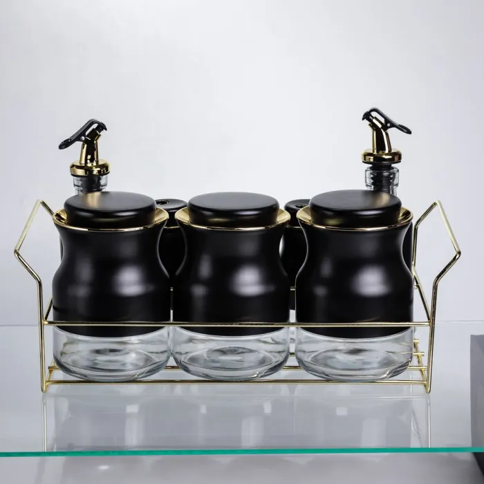 Набір для спецій і рідких текстур на металевій підставці чорний HP-1359 (HP-1359) - зображення 4