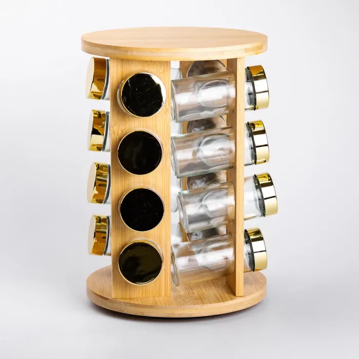 Набор для специй на деревянной подставке 16 стеклянных приправных емкостей (HP-1367) - изображение 3