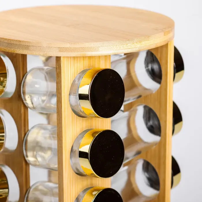 Набор для специй на деревянной подставке 16 стеклянных приправных емкостей (HP-1367) - изображение 5