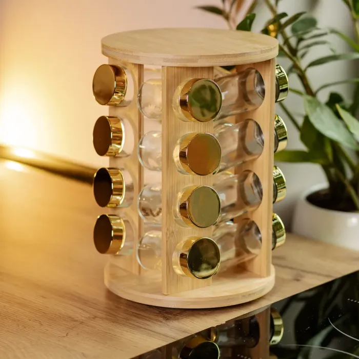 Набор для специй на деревянной подставке 16 стеклянных приправных емкостей (HP-1367) - изображение 8