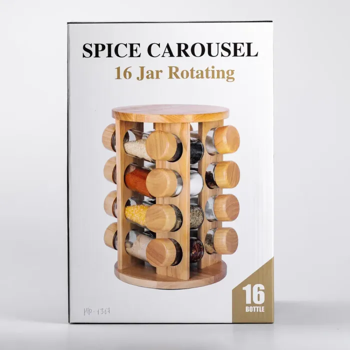 Набор для специй на деревянной подставке 16 стеклянных приправных емкостей (HP-1367) - изображение 10