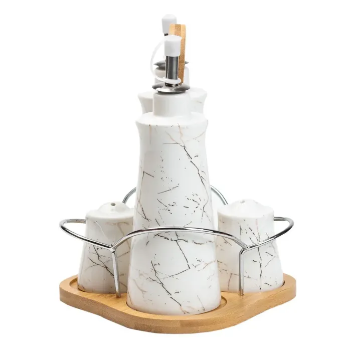 Набор для специй на деревянной подставке 4 предмета бутылочки для уксуса и масла (HP1219) - изображение 4