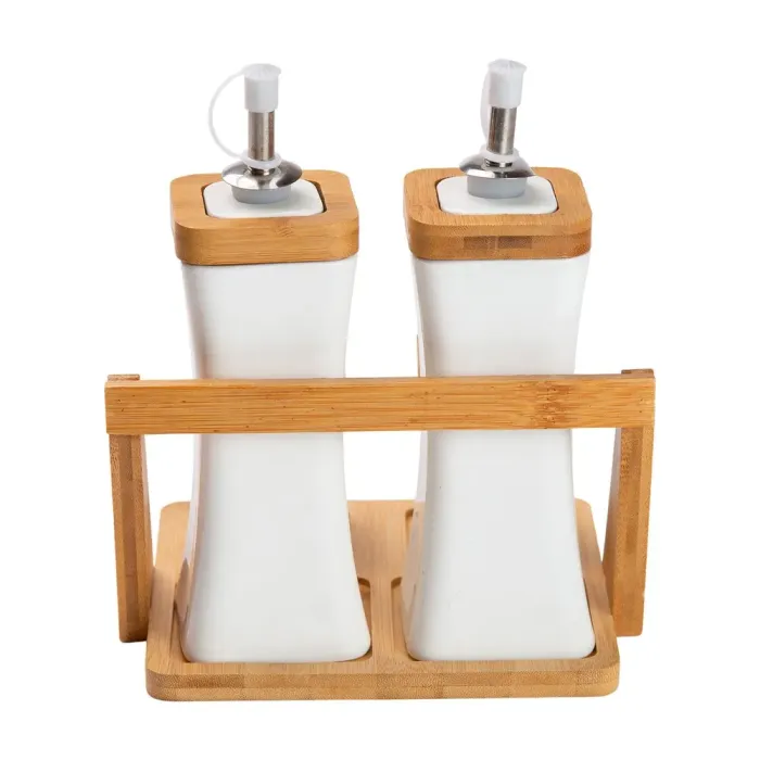 Набор для специй с деревянной подставкой, 4 бутылки для уксуса и масла (HP-1221) - изображение 4