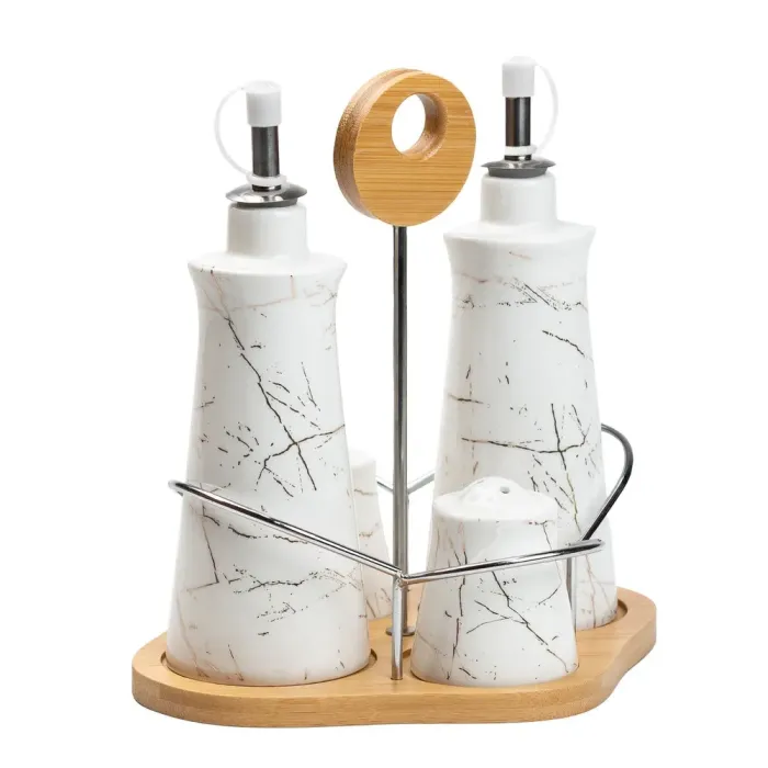 Набор для специй на деревянной подставке 4 предмета бутылочки для уксуса и масла (HP1219) - изображение 6