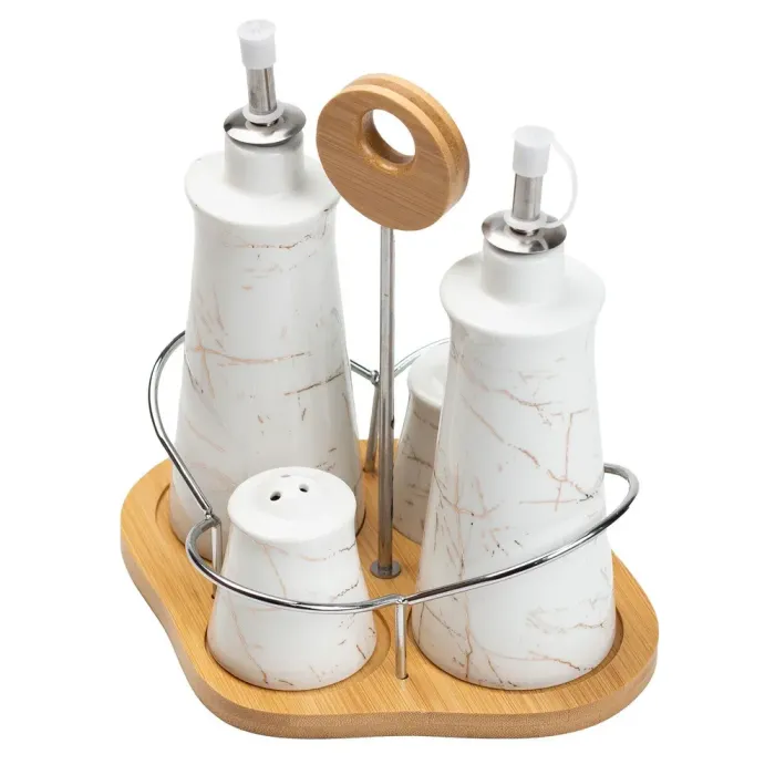 Набор для специй на деревянной подставке 4 предмета бутылочки для уксуса и масла (HP1219) - изображение 7