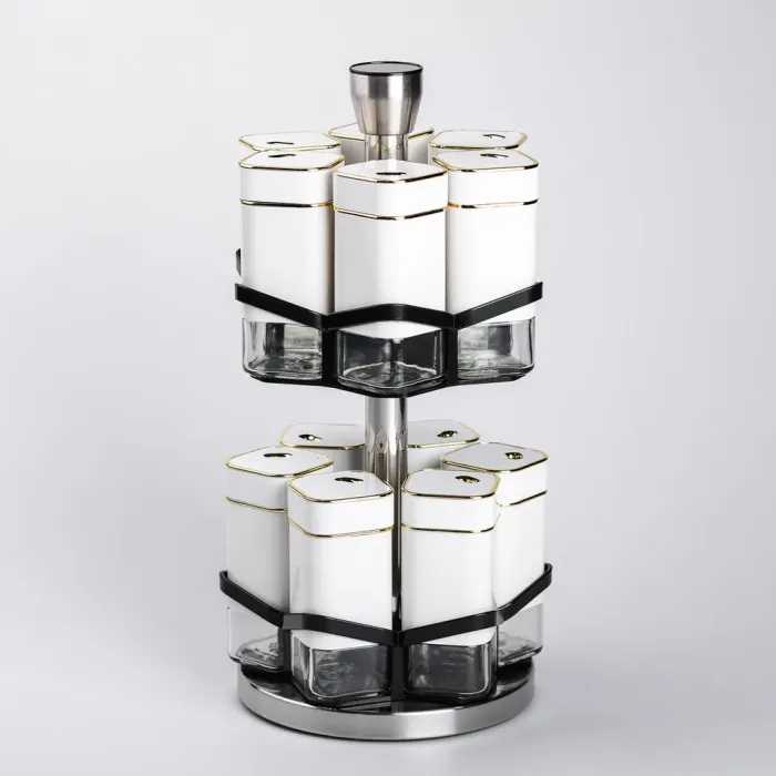 Набір для спецій на підставці 12 шт. 120 мл карусель для спецій Білий (HP-1315) - зображення 1