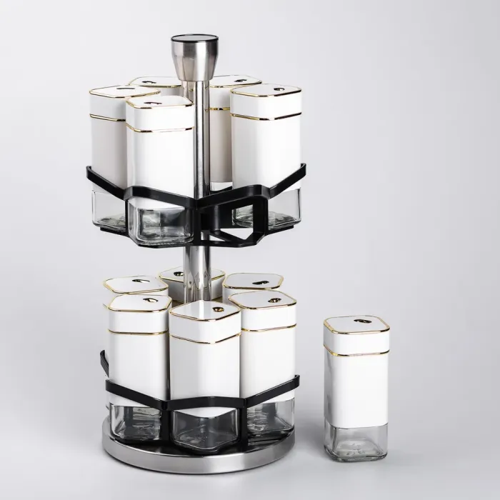 Набір для спецій на підставці 12 шт. 120 мл карусель для спецій Білий (HP-1315) - зображення 2