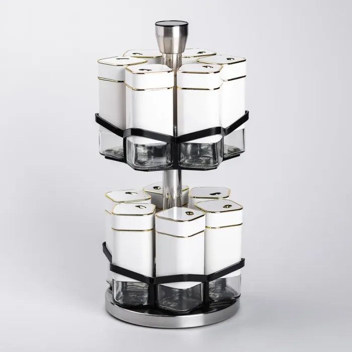 Набір для спецій на підставці 12 шт. 120 мл карусель для спецій Білий (HP-1315) - зображення 3