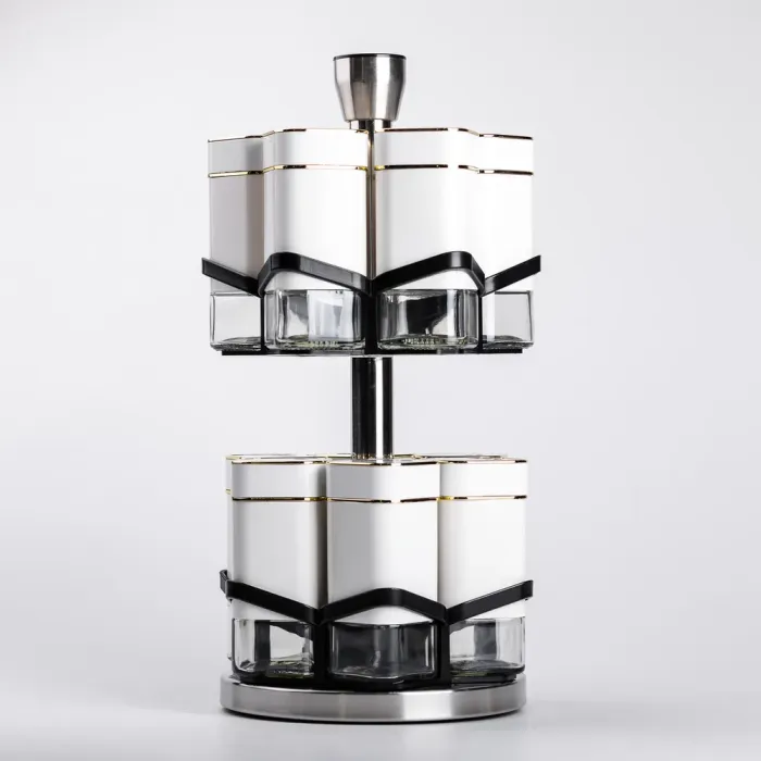 Набір для спецій на підставці 12 шт. 120 мл карусель для спецій Білий (HP-1315) - зображення 4