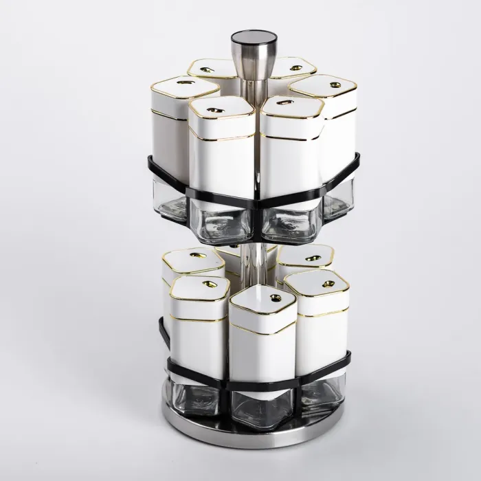 Набір для спецій на підставці 12 шт. 120 мл карусель для спецій Білий (HP-1315) - зображення 5