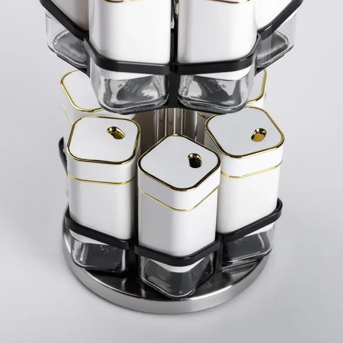 Набір для спецій на підставці 12 шт. 120 мл карусель для спецій Білий (HP-1315) - зображення 6